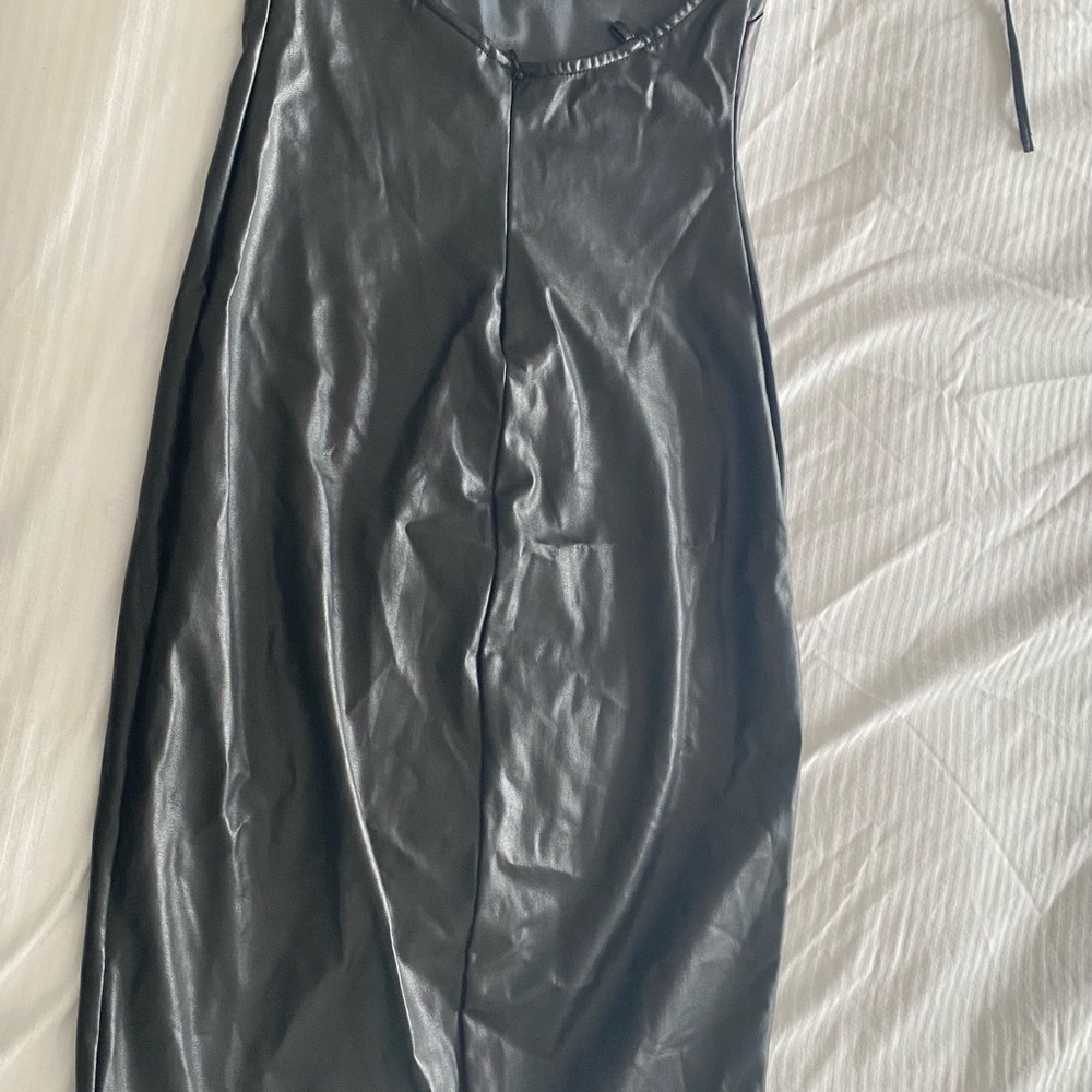 Aritzia Black Midi Faux Leather Dress